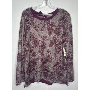 St. John’s Bay Tie Keyhole Back Long Sleeve Sweater Wine/Gray Size Large NWT